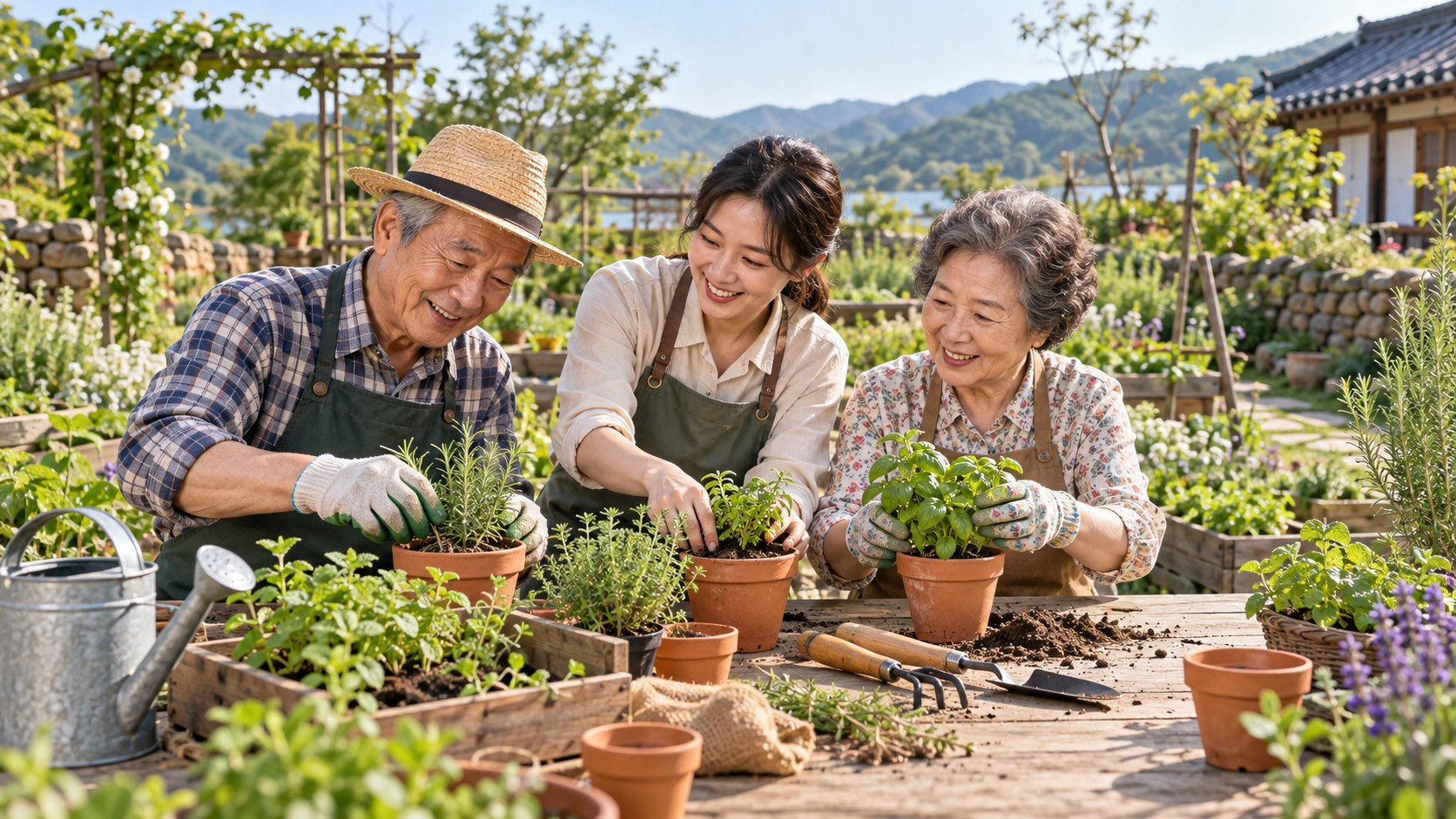 세대가 함께 식물을 심고 돌보는 원예 활동